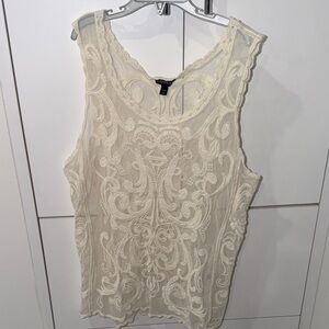 Express Cream Lace Overlay Tank - Women's